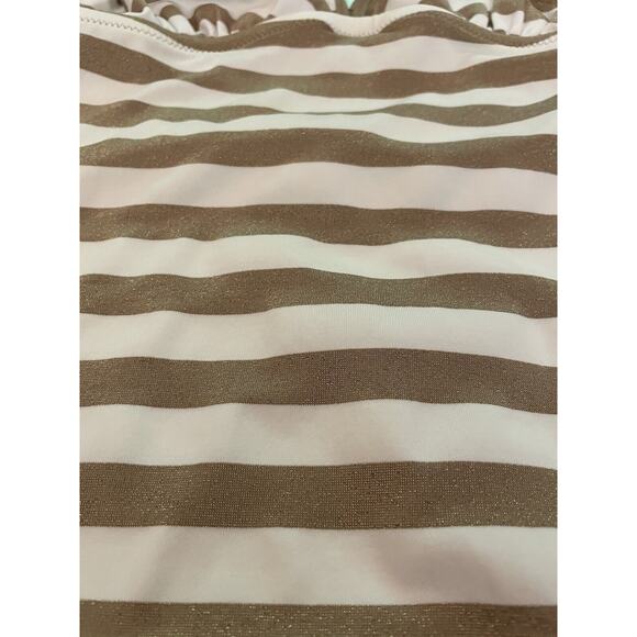 PEZ D'OR BARCELONA MATERNITY GOLD AND WHITE STRIPE BATHING SUIT, SMALL 6/8 - Picture 2 of 5
